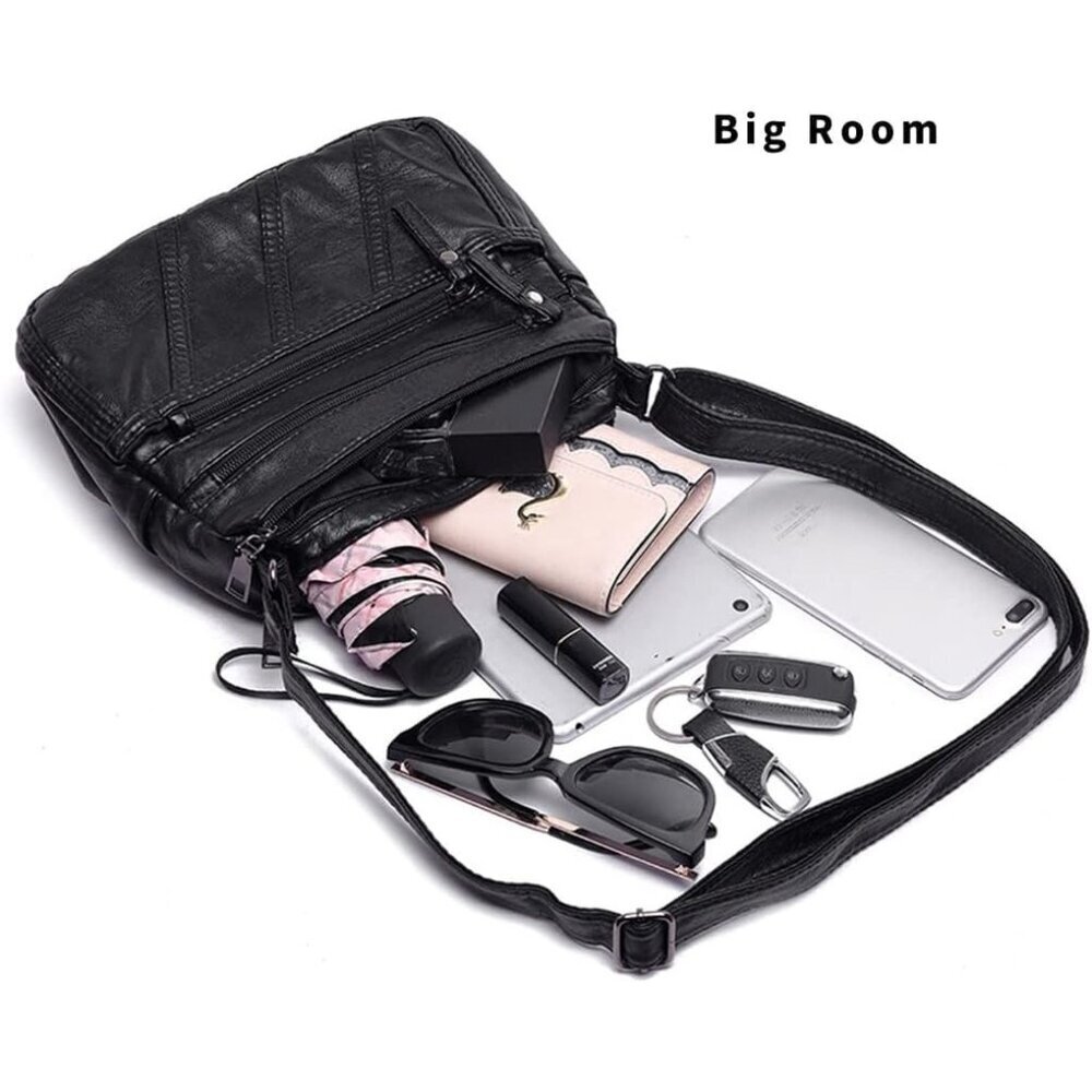 Women's Black Waterproof Messenger Casual Pu Leather Ladies Purse Shoulder Bag - Picture 6 of 9